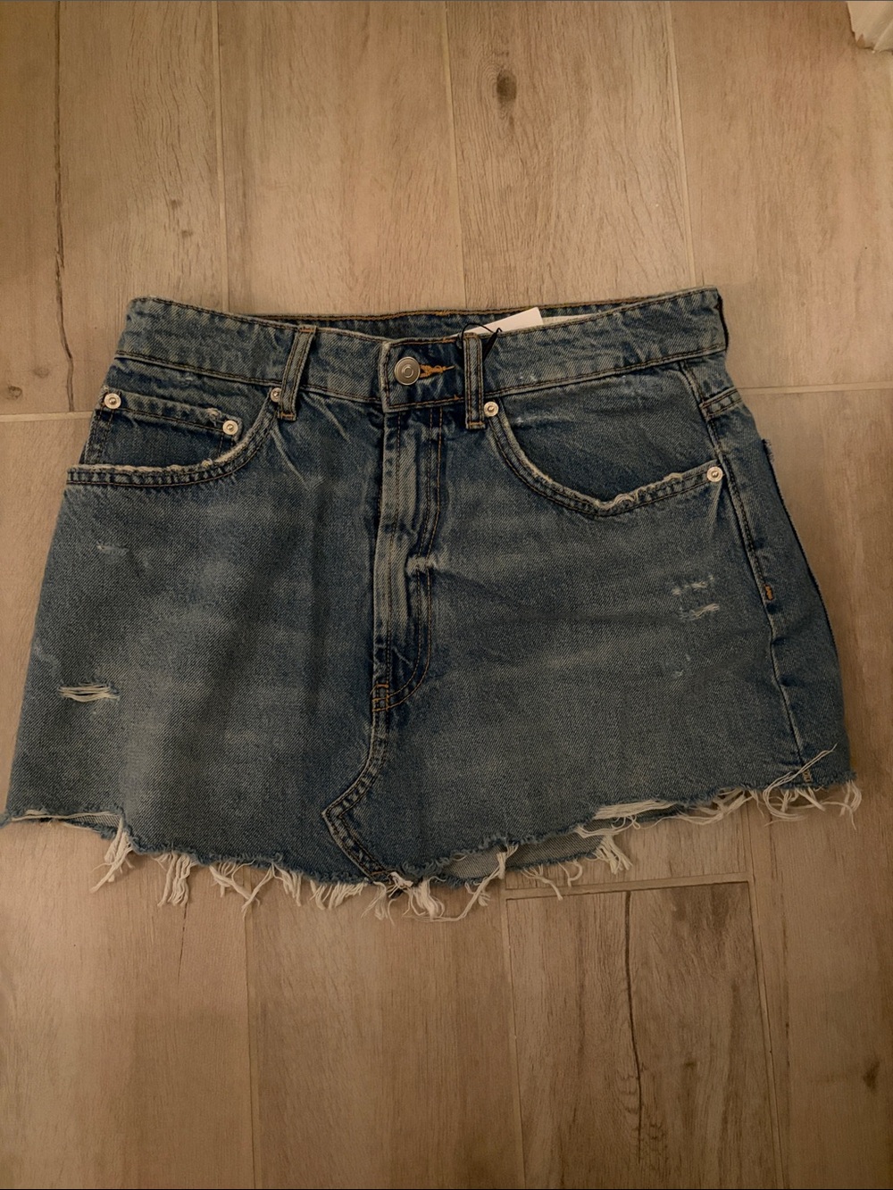 Zara Blue Distressed Denim Mini Skirt